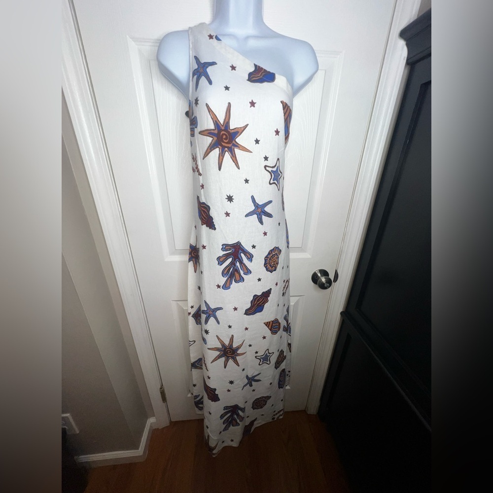 NWT C&C California Women’s Small Ivory Linen One Shoulder Seashell Maxi Dress S - Picture 14 of 16